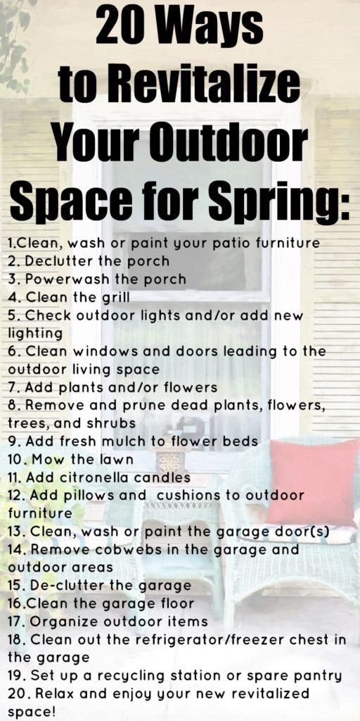 20 Ways to Revitalize Your Outdoor Space for Spring, clean my outdoor space, redo my porch, remodel my porch, stage outdoors, revamp my porch, revamp my garage