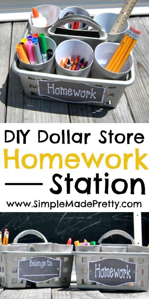 Get ready for a clutter-free school year with this simple Dollar Store portable homework station and our free printable label! Back to school, homework station, back to school DIY, back to school ideas