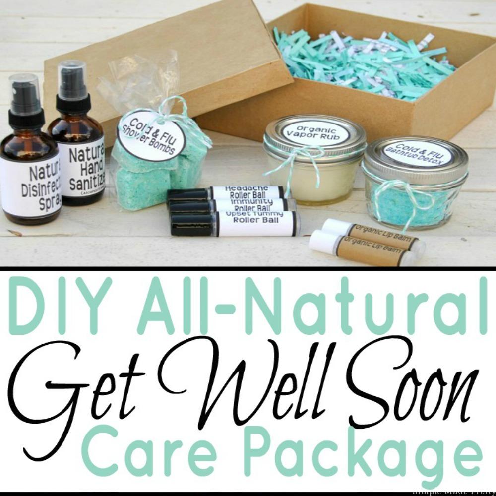 Treat a cold or flu with all-natural products! Here's how to make a DIY all-natural get well soon care package (with free printable labels)!