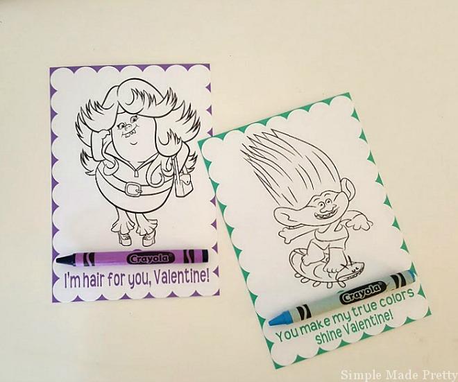 Grab these free printable trolls movie Valentine coloring cards for the kids to hand out to classmates. These are so easy to make and the kids will love them! Trolls movie, free printable Valentines, Trolls Valentines, DIY Valentines, Trolls Movie, Dreamworks Trolls, Trolls, printable Valentines