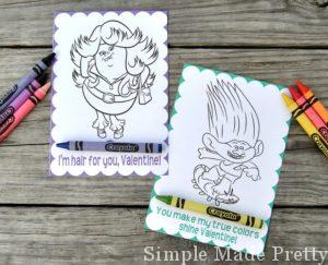 Free Printable Trolls Movie Valentine Coloring Cards - Simple Made Pretty