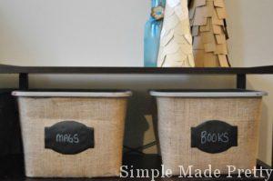 Find out how I made these DIY Burlap Baskets using Plastic Dollar Store Bins! DIY, Dollar Tree bins, Dollar store bins, Dollar Store DIY, Do it yourself burlap baskets, burlap baskets