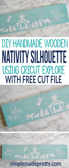 This nativity silhouette on wood is free to cut in Cricut Design Space. Grab the link to the free nativity silhouette template to make this easy rustic Christmas decor DIY idea. I made nativity scene for our Christmas mantle decor and it turned out beautiful. 