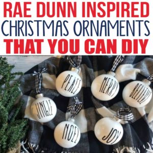 These DIY Rae Dunn Christmas Ornaments were so easy to make! She used clear plastic ornaments filled with paint and vinyl cut with a Cricut explore machine. She even has the free image to download and the font and size to make these Rae Dunn inspired Christmas decor yourself!