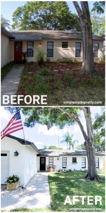 Before and After Ranch House White house Black Trim