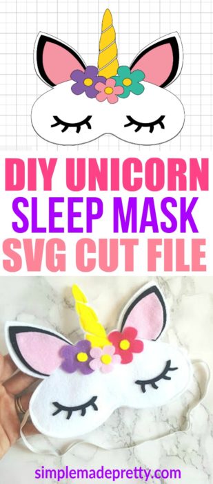 This DIY Unicorn sleep mask is perfect for unicorn Birthday parties, favors or a girl's sleepover party. This felt craft idea used a Cricut Maker Machine to cut the felt and sew together. This is a great beginner sewer or beginner cricut. It can also be used for a unicorn costume with matching unicorn pajamas! 