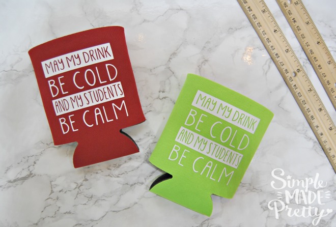 This teacher appreciation gift idea is awesome! Who doesn't love koozies? Teacher end of school gift ideas | Cricut Explore Crafts | Cricut iron-on crafts | Cricut Easy Press | teacher ideas | teacher appreciation week 