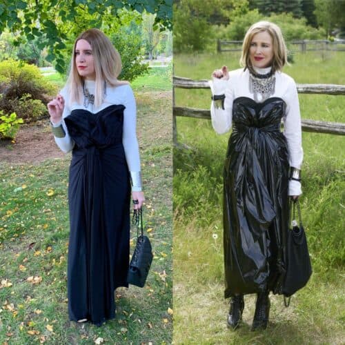 black and white dress with ruffles & Ruffle One-Shoulder – TheFigureOut Import_2025/8/15 Jumpsuit/Pantsuit V-Neck Long Sleeves Size:US 2 / UK 6 / EU 32 (S)