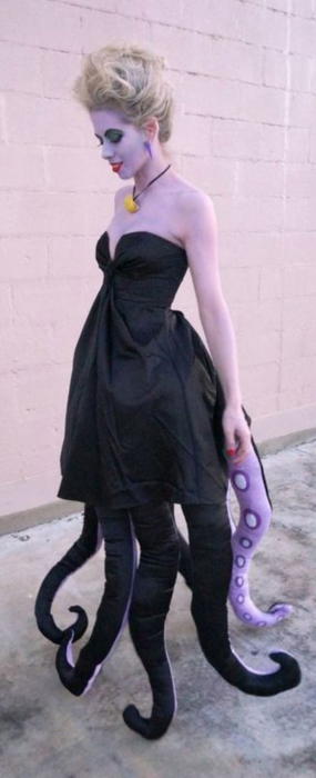 Ursula Halloween costume using a black dress