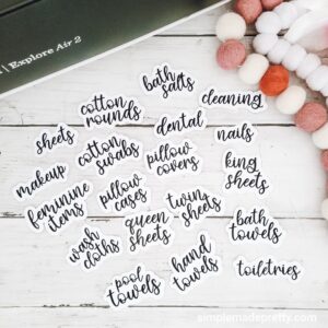 Cricut labels to organize linens