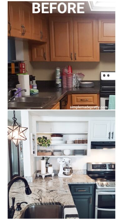 Before and After Two Toned Painted Kitchen Cabinets