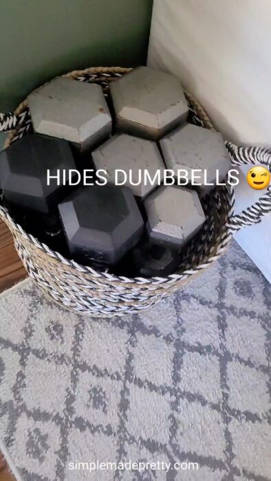 Basket hiding dumbbells