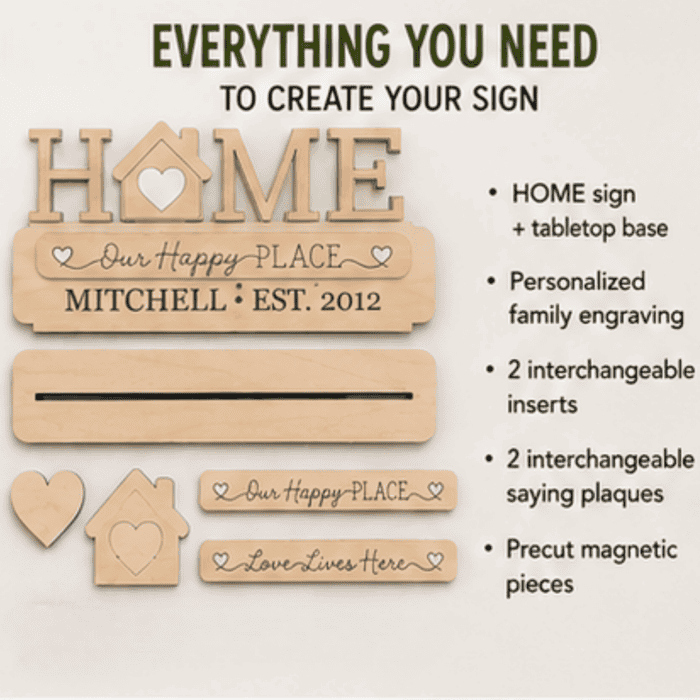 Unfinished wood pieces included with the personalized DIY interchangeable HOME sign kit